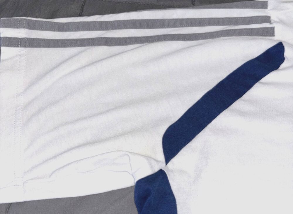 Men's Adidas Active 360 Athletic 3 Stripes Short Sleeve Shirt White/Blue Medium - Picture 5 of 5